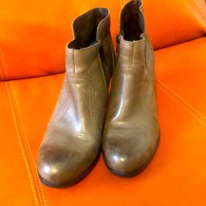 Born grayish taupe heeled booties.